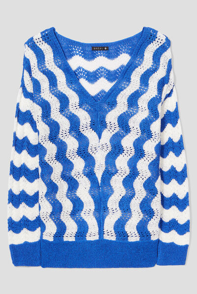 Pull manches longues bleu electrique femme