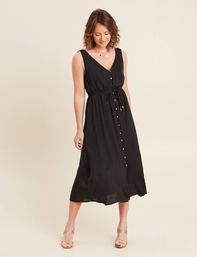 Robe midi évasée satin noir femme