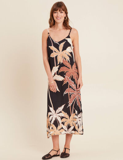 Robe évasée fines bretelles noir femme