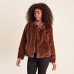 Manteau &agrave; capuche fausse fourrure marron fonc&eacute; femme