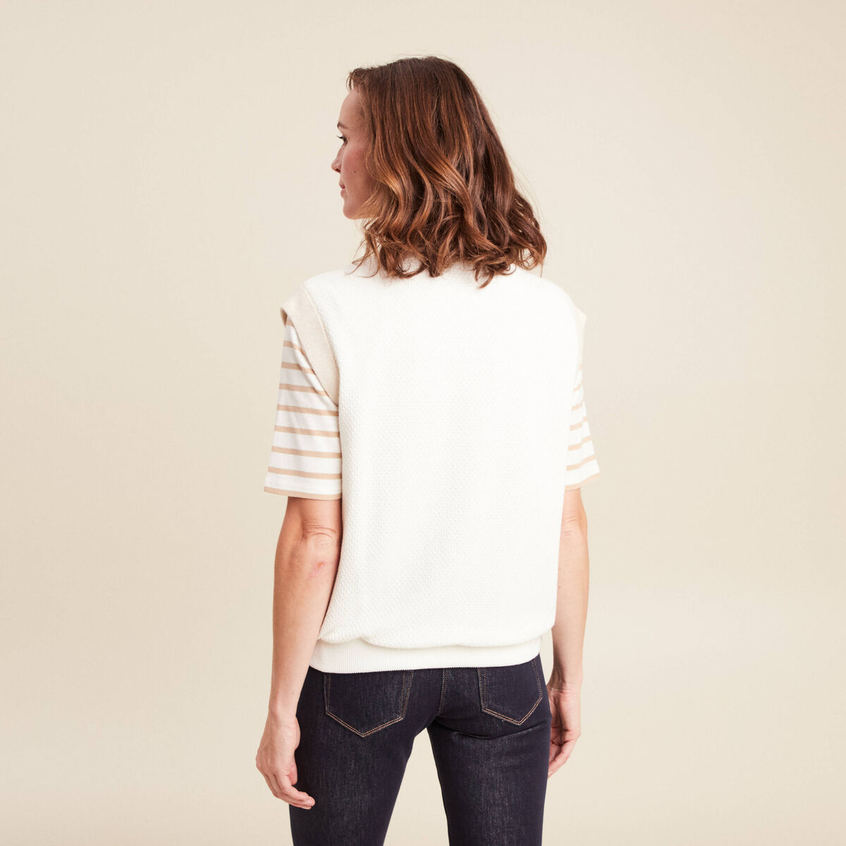 gilet réversible sans manches en coton ecru femme