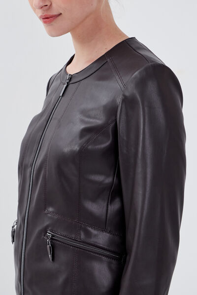 Veste cintrée zippée marron femme