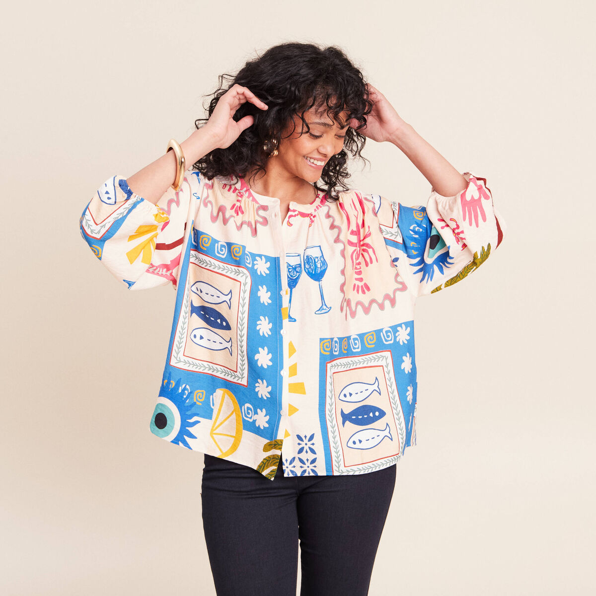 Chemise ample courte manches 3/4 multicolore femme