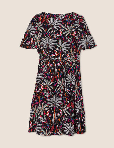 Robe évasée manches courtes noir femme