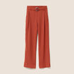 Pantalon large taille haute fluide marron fonc&eacute; femme