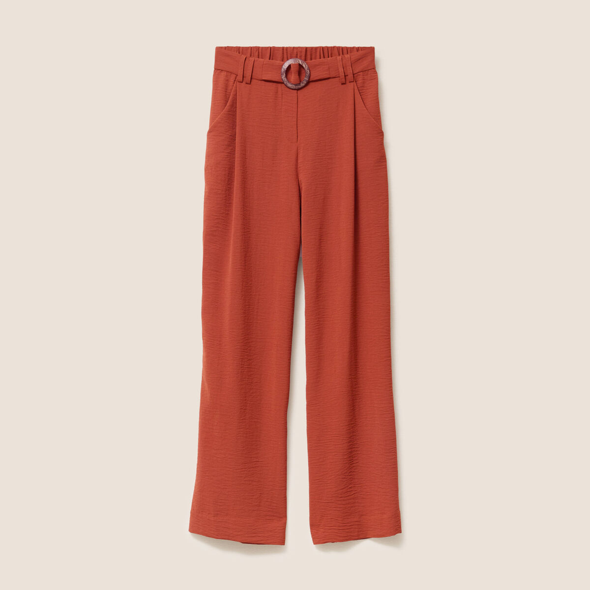 Pantalon large taille haute fluide marron fonc&eacute; femme