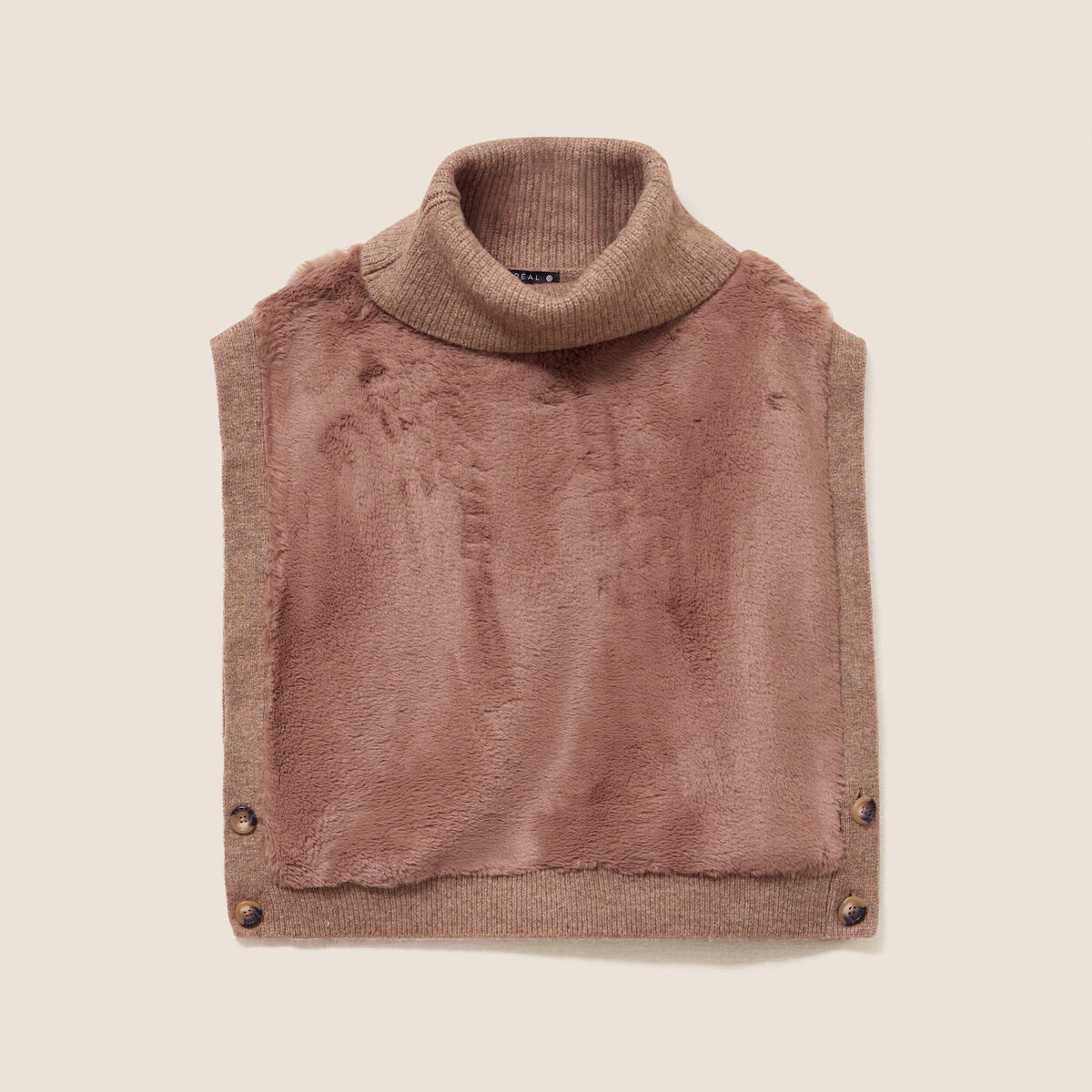 Pull sans manches col roul&eacute; marron femme