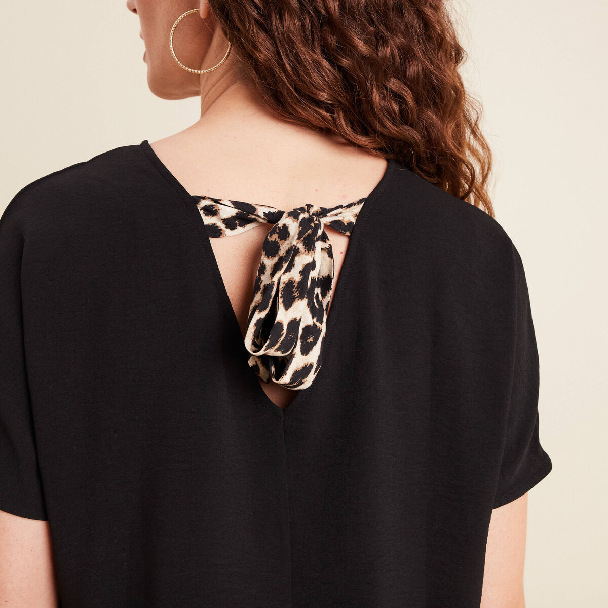 Blouse fluide manches 3/4 noir femme