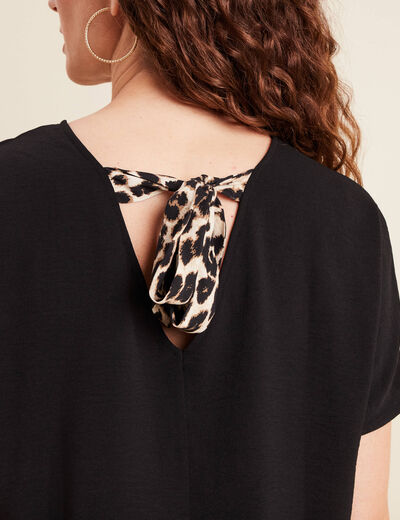 Blouse fluide manches 3/4 noir femme