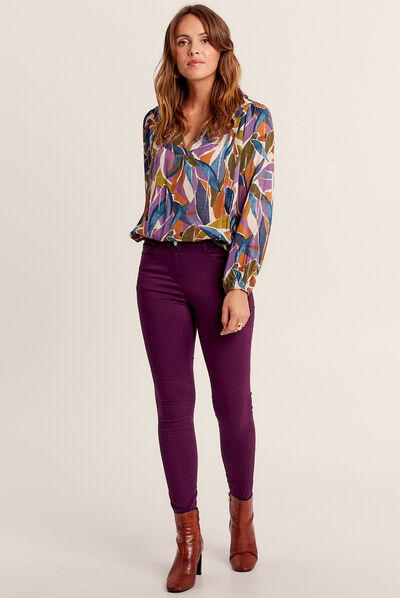 Pantalon léger taille standard 7/8ème violet foncé femme