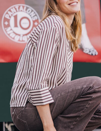 Chemise ample manches 3/4 marron femme