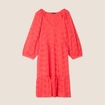 Robe courte manches 3/4 fluide rouge corail femme