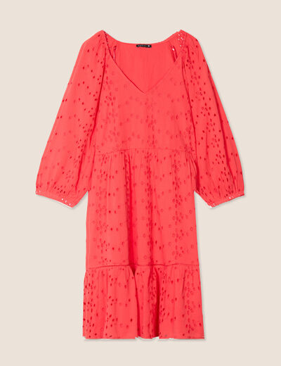 Robe courte manches 3/4 fluide rouge corail femme