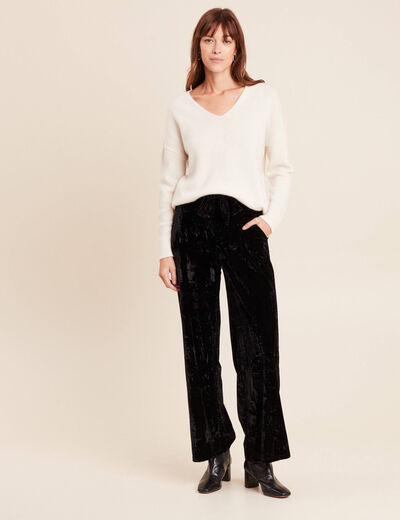 Pantalon large taille haute velours noir femme