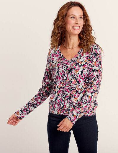 Pull manches longues multicolore femme