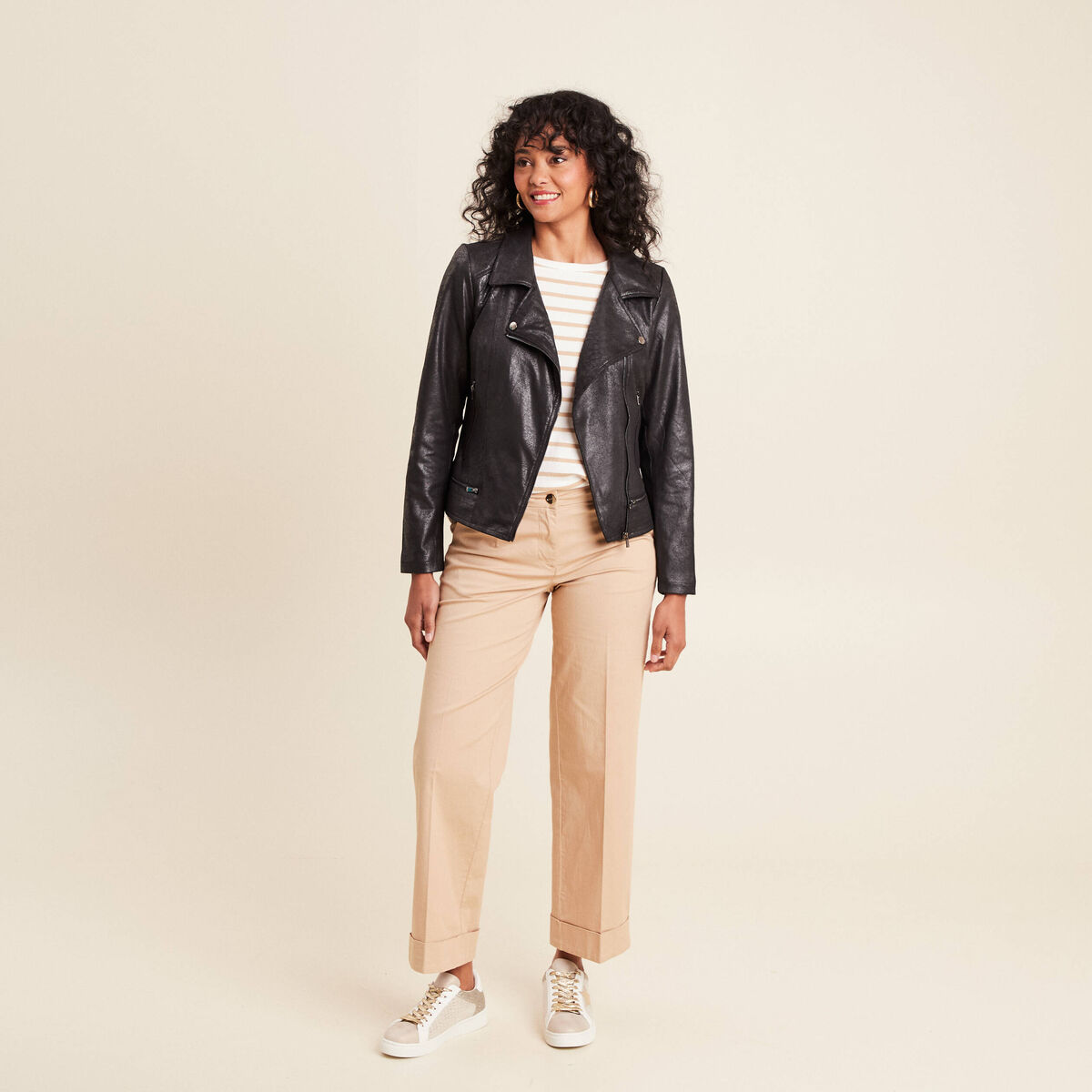Veste esprit motard zippée noir femme