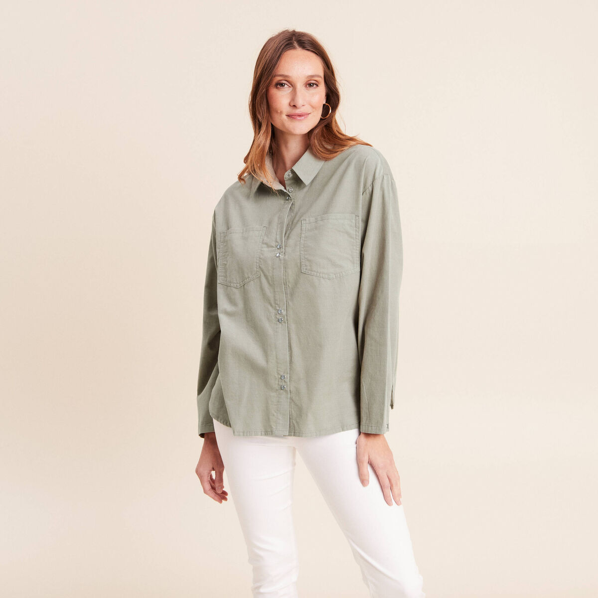 Chemise ample en velours milleraie vert clair femme