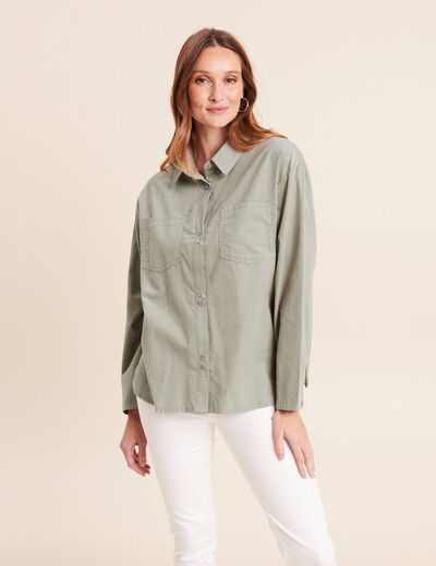 Chemise ample en velours milleraie vert clair femme