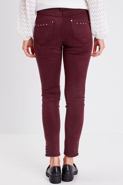Pantalon slim taille basculée rouge foncé femme