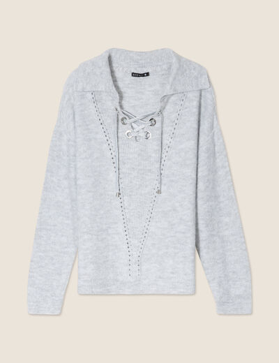 Pull manches longues à laçage gris clair femme