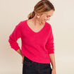 Pull col v rose femme