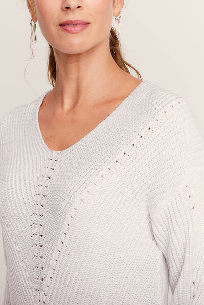 Pull manches longues gris argent femme