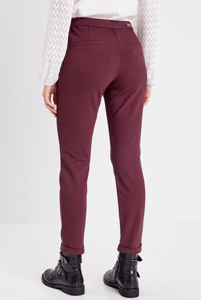 Pantalon ajusté taille basculée bordeaux femme