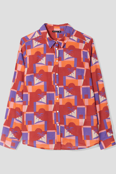 Chemise manches longues bordeaux femme