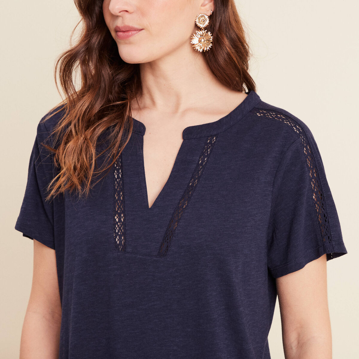 T-shirt manches courtes bleu marine femme