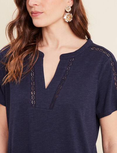T-shirt manches courtes bleu marine femme