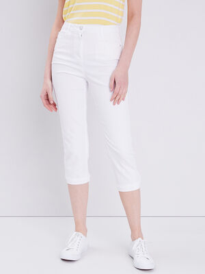 Pantacourt droit taille haute blanc femme