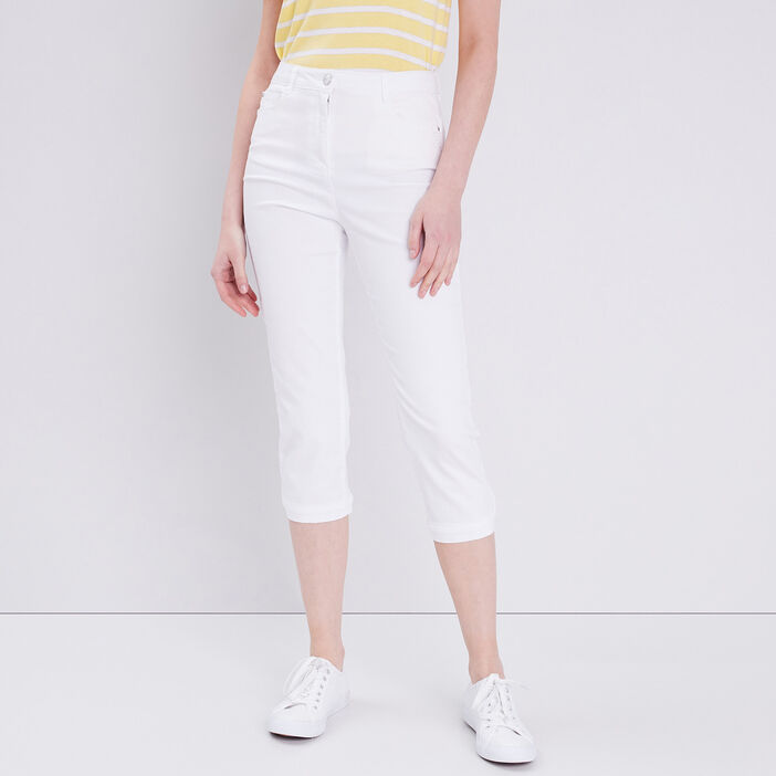 Pantacourt droit taille haute blanc femme