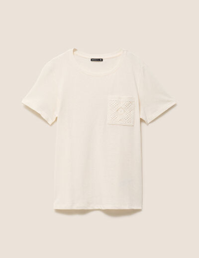 T-shirt col rond manches courtes ecru femme