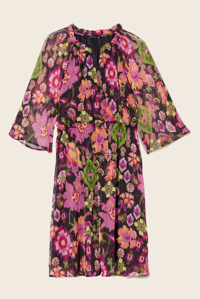 Robe évasée manches 3/4 noir femme