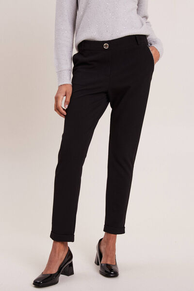 Pantalon chino taille basse noir femme