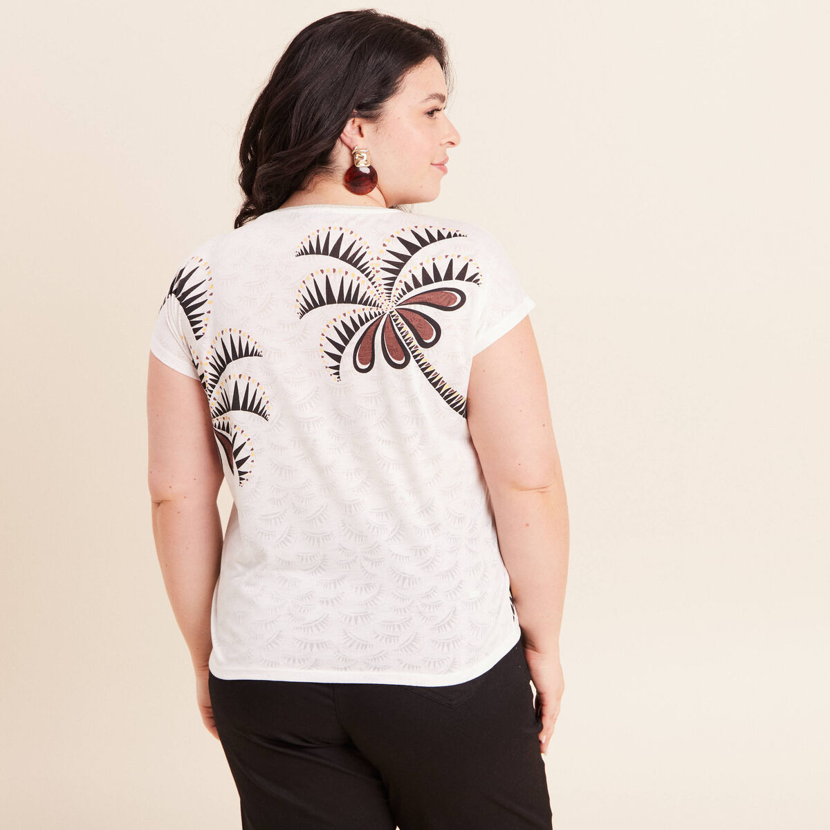 T-shirt col v manches courtes ecru femme