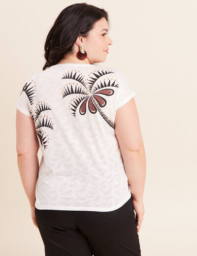 T-shirt col v manches courtes ecru femme