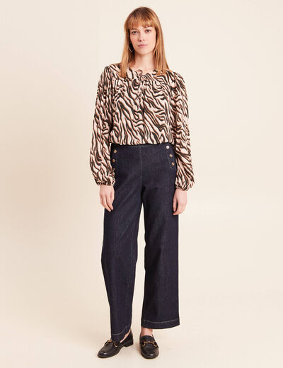Blouse ample col rond manches longues noir femme