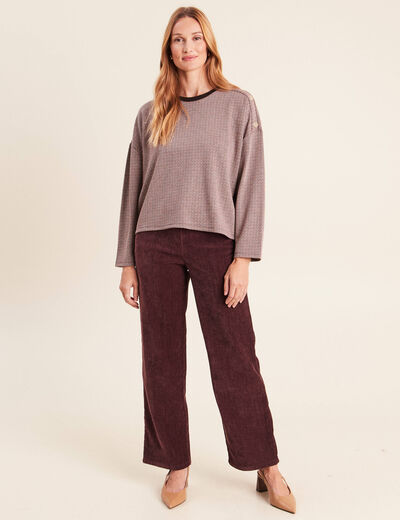 Jean taille haute en velours bordeaux femme