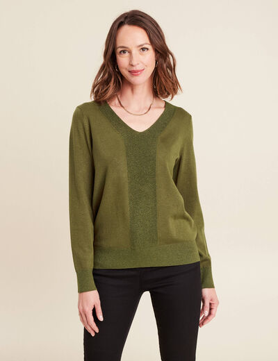 Pull manches longues vert kaki femme
