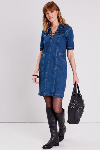 Robe droite en jean denim stone femme