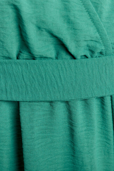 Robe longue droite ceinturée vert femme