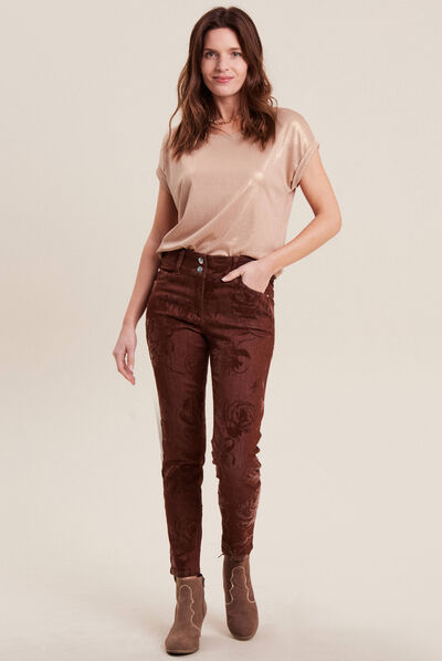 Jean ajusté taille standard orange foncé femme