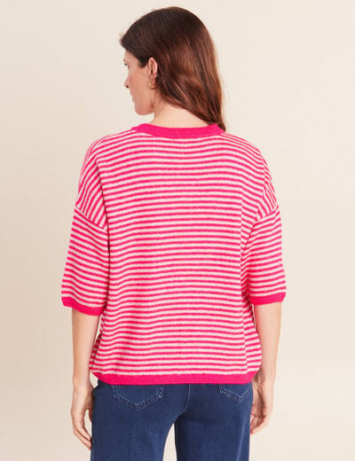 Pull droit col rond manches 3/4 rose femme