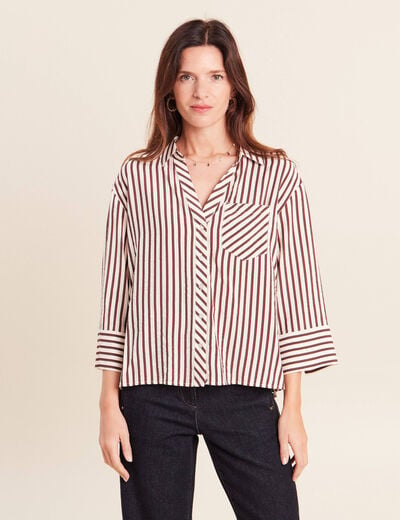 Chemise ample manches 3/4 marron femme