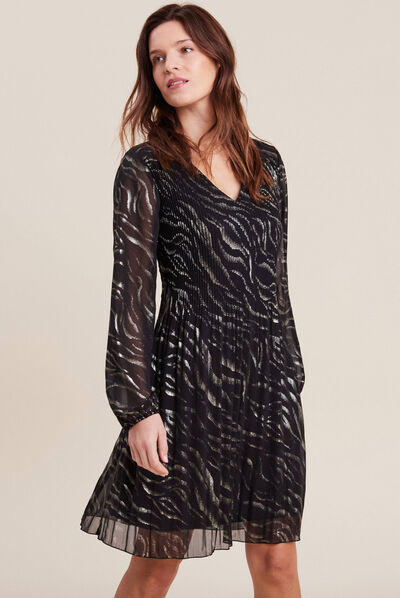 Robe évasée plissée noir femme