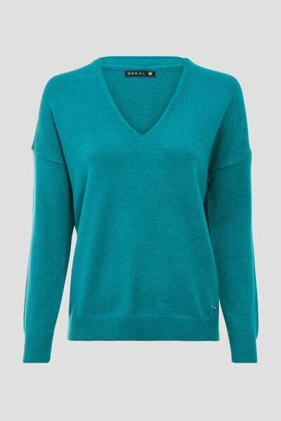 Pull manches longues vert foncé femme