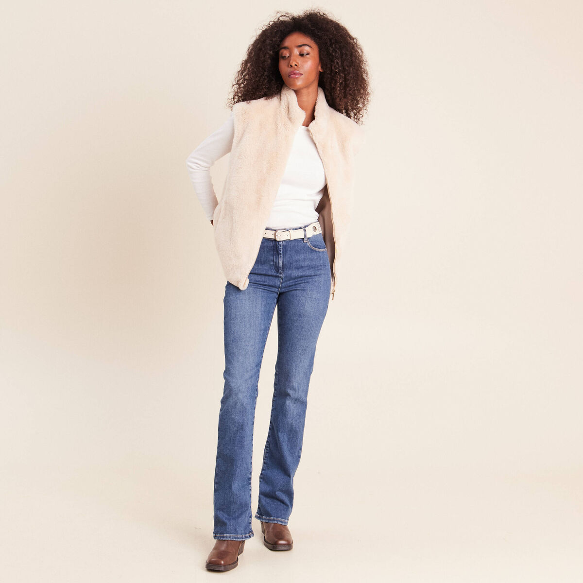 Veste col montant doubl&eacute;e ecru femme