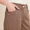 Pantalon large taille haute taupe femme