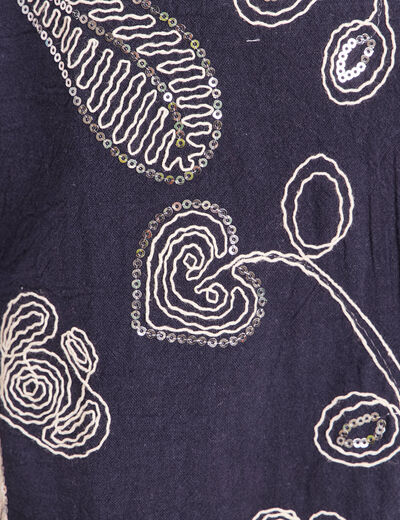 Blouse col tunisien manches 3/4 bleu femme